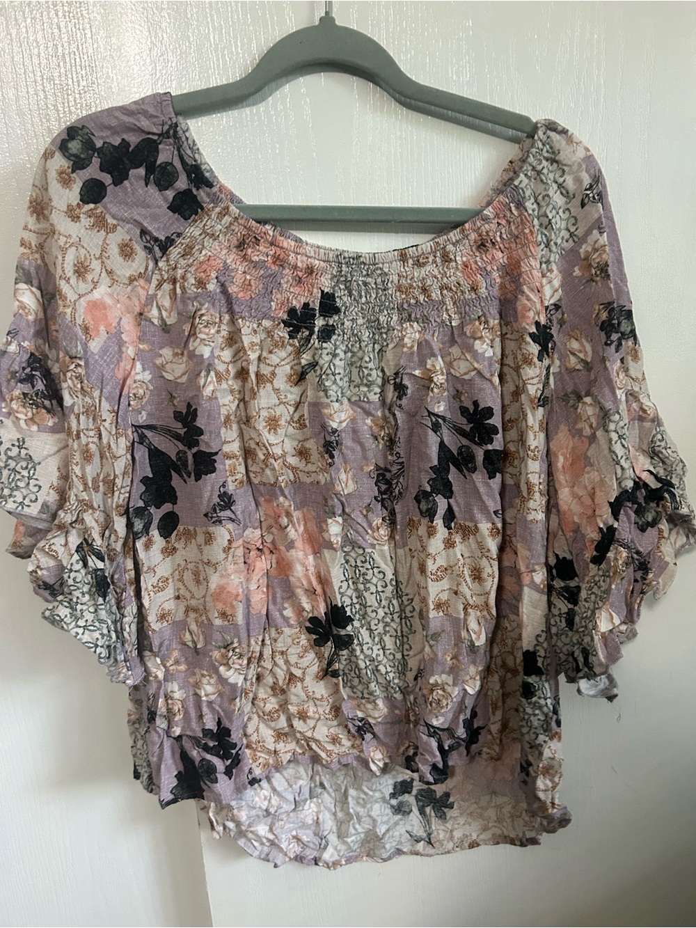 Cato Lavender, Pink and Black Floral Peasant Top